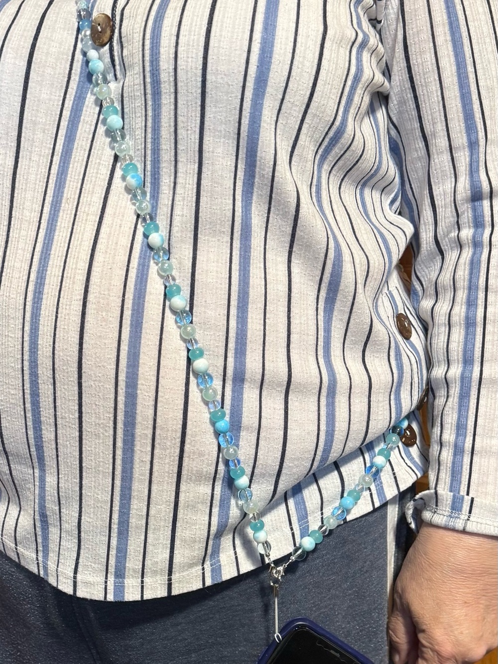 Beaded Crossbody Phone Strap in Aqua Blue